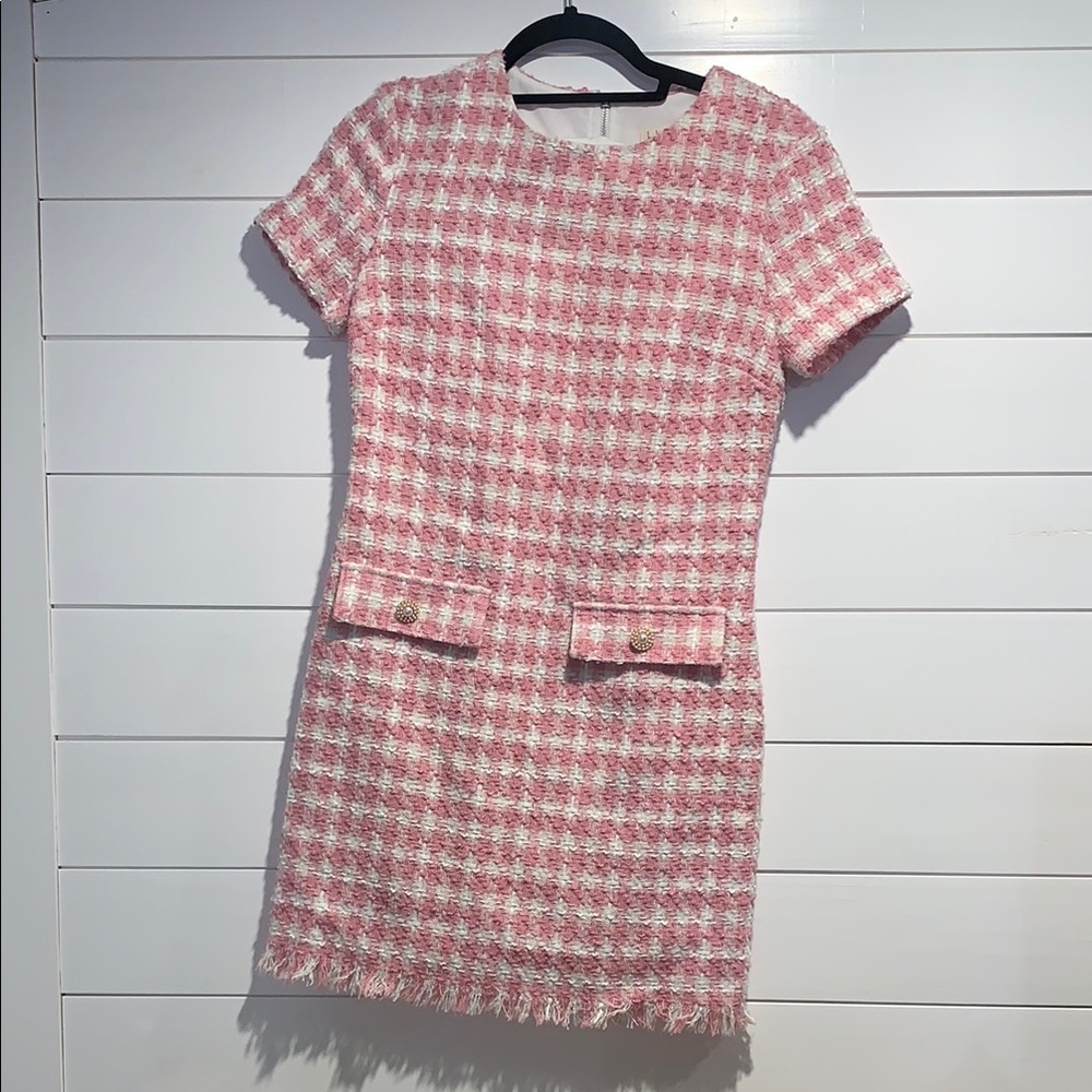 Pink Tweed Short Sleeve Dress